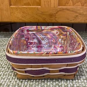 Longaberger 2010 Square Basket 1262 w/Purple w/White Webbing, Liner, Protector